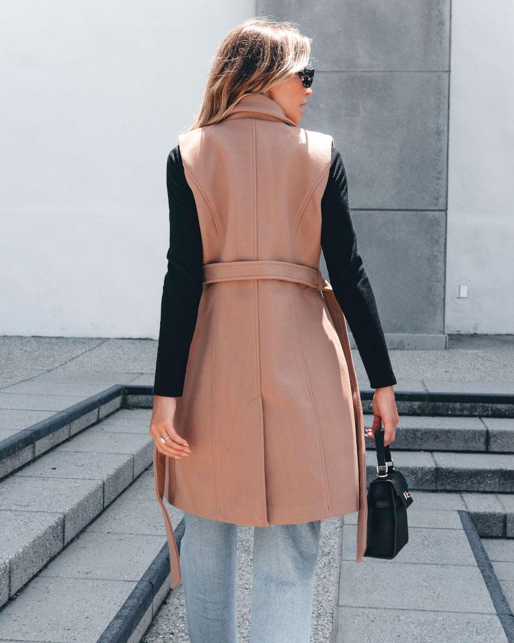 Vegan Wool Belted Vest - Khaki - FINAL SALE Product Image
