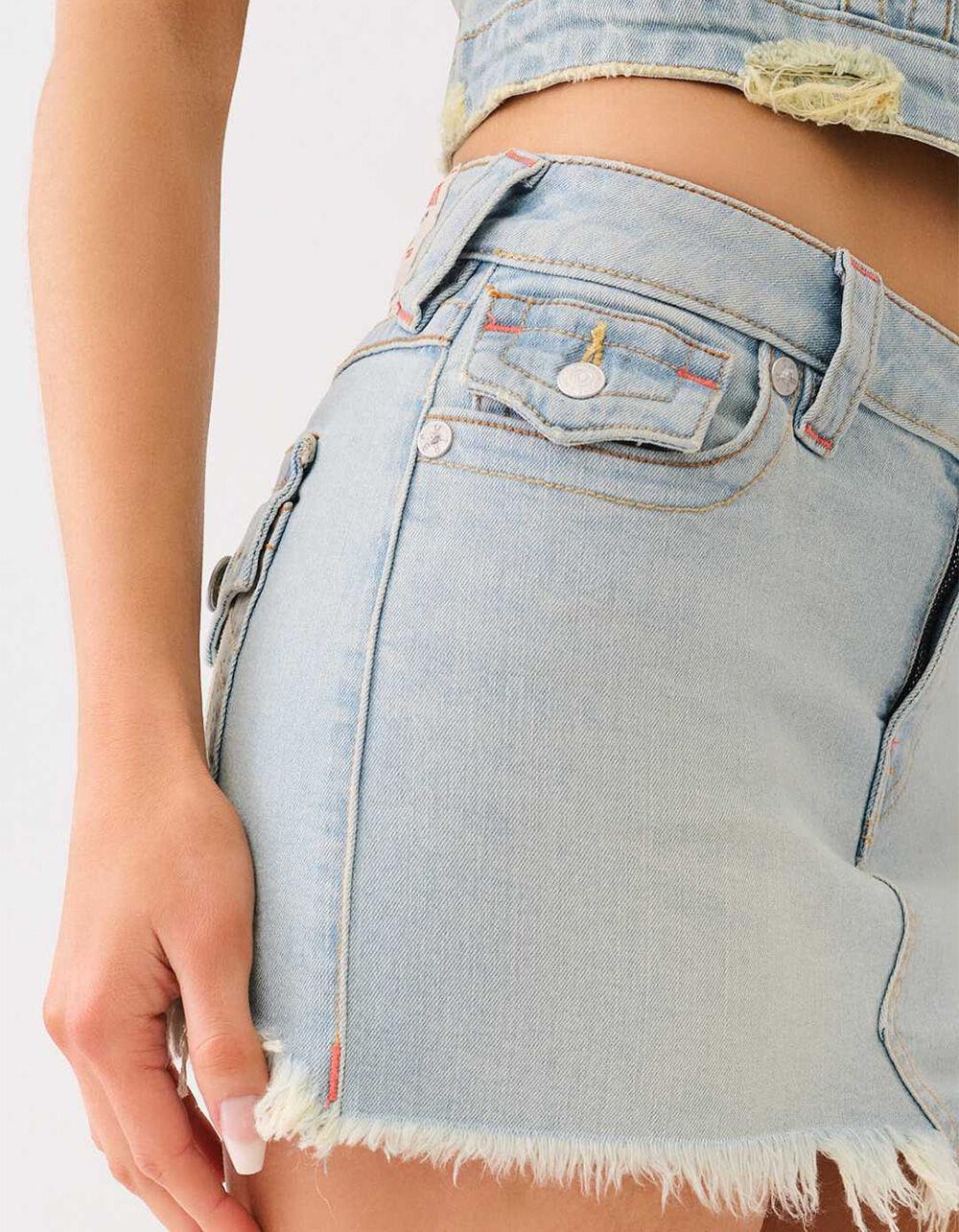 TRUE RELIGION Sadie Frayed Womens Mini Skirt - LIGHT WASH Product Image