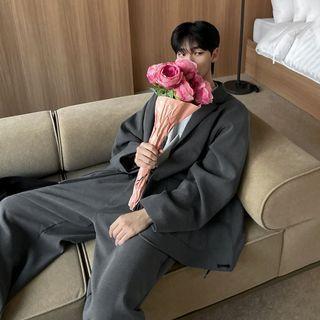 Button-Up Plain Blazer / High Waist Dress Pants Product Image