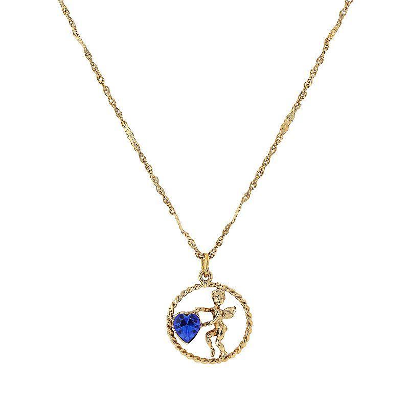 1928 Gold Tone Suspended Cherub Angel and Heart Necklace, Womens, Yellow Product Image