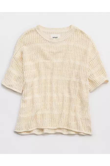 Aerie Crochet Oversized Short Sleeve Sweater Women's Product Image