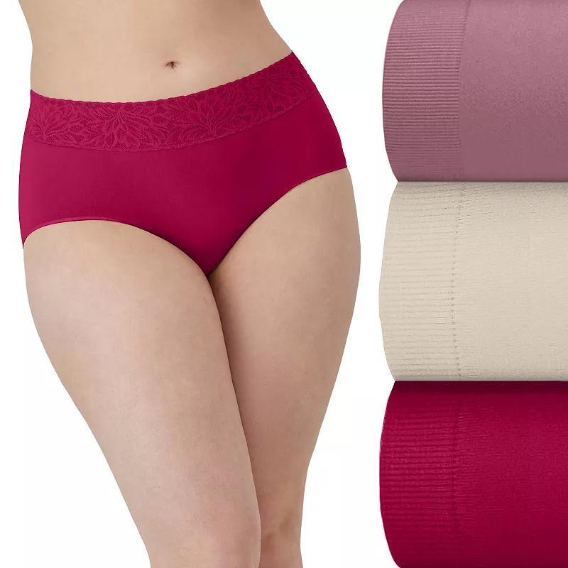 Bali 3-Pack Modern Seamless Lace Trim Brief Underwear DFMLB3, Women's, Size: 5, Black Blush Purple Product Image