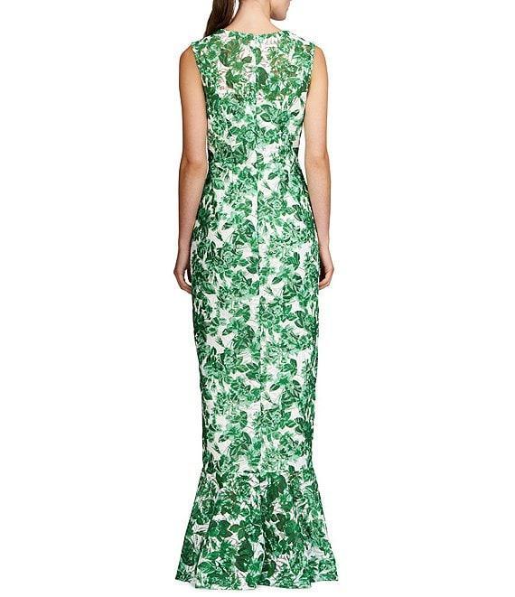 Kay Unger Lace Floral Print V-Neck Sleeveless Mermaid Gown Product Image
