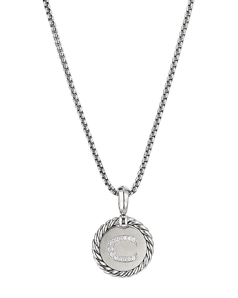 David Yurman Sterling Silver Cable Collectibles Initial Charm Necklace with Diamonds, 18 Product Image