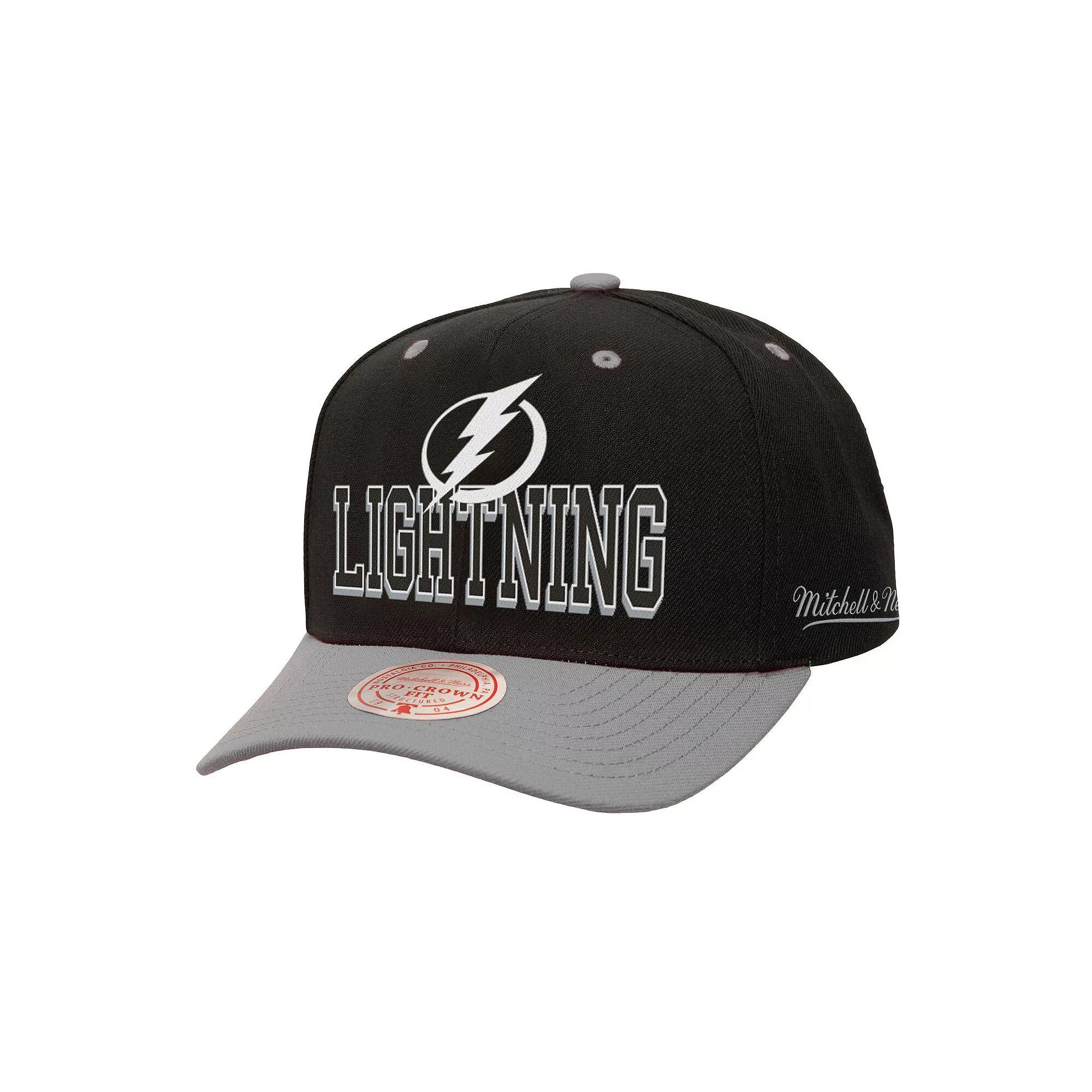 Men's Mitchell & Ness Black/Gray Tampa Bay Lightning Backside Script Two-Tone Pro Crown Adjustable Hat, Lgh Black Product Image