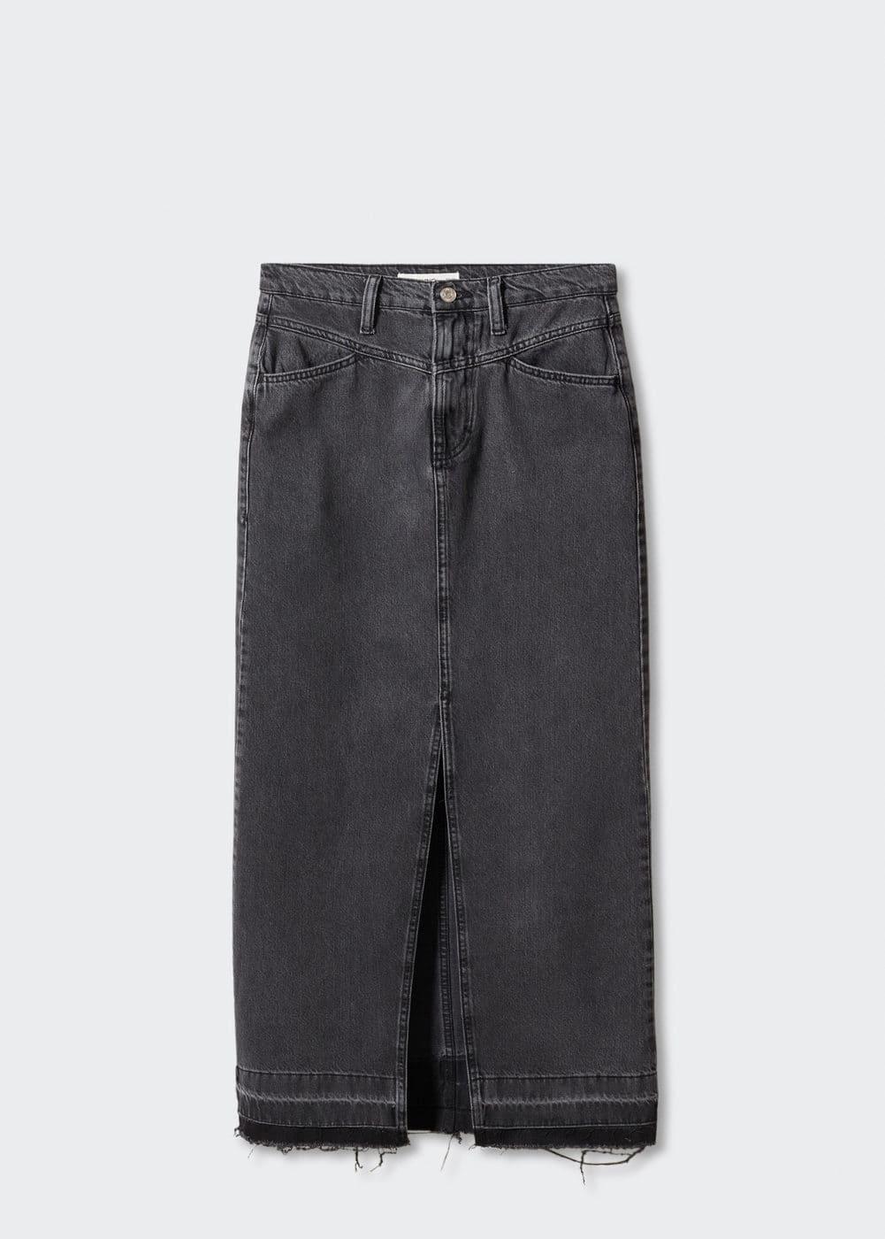 Mango raw hem detail denim maxi skirt Product Image