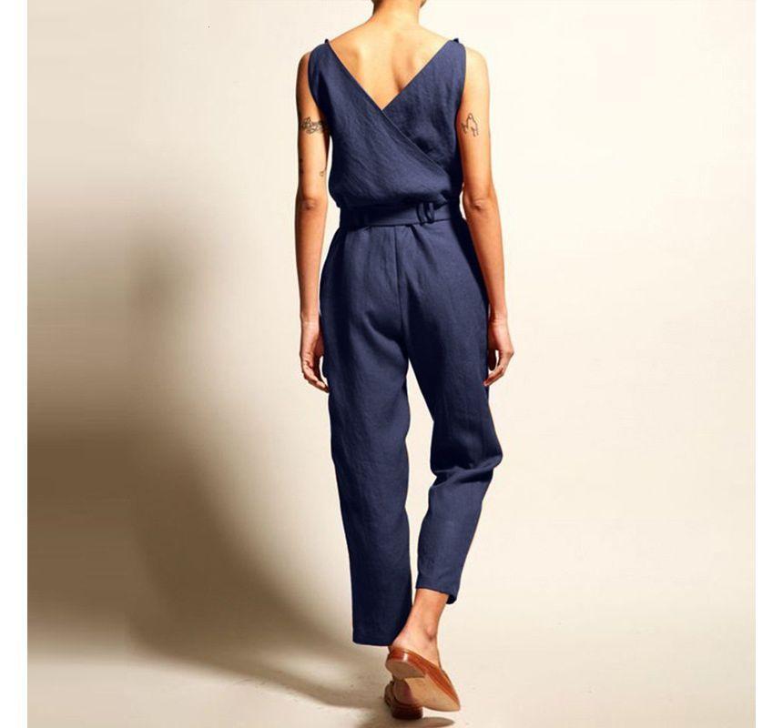 Sleeveless V-Neck Cropped Jumpsuit Product Image