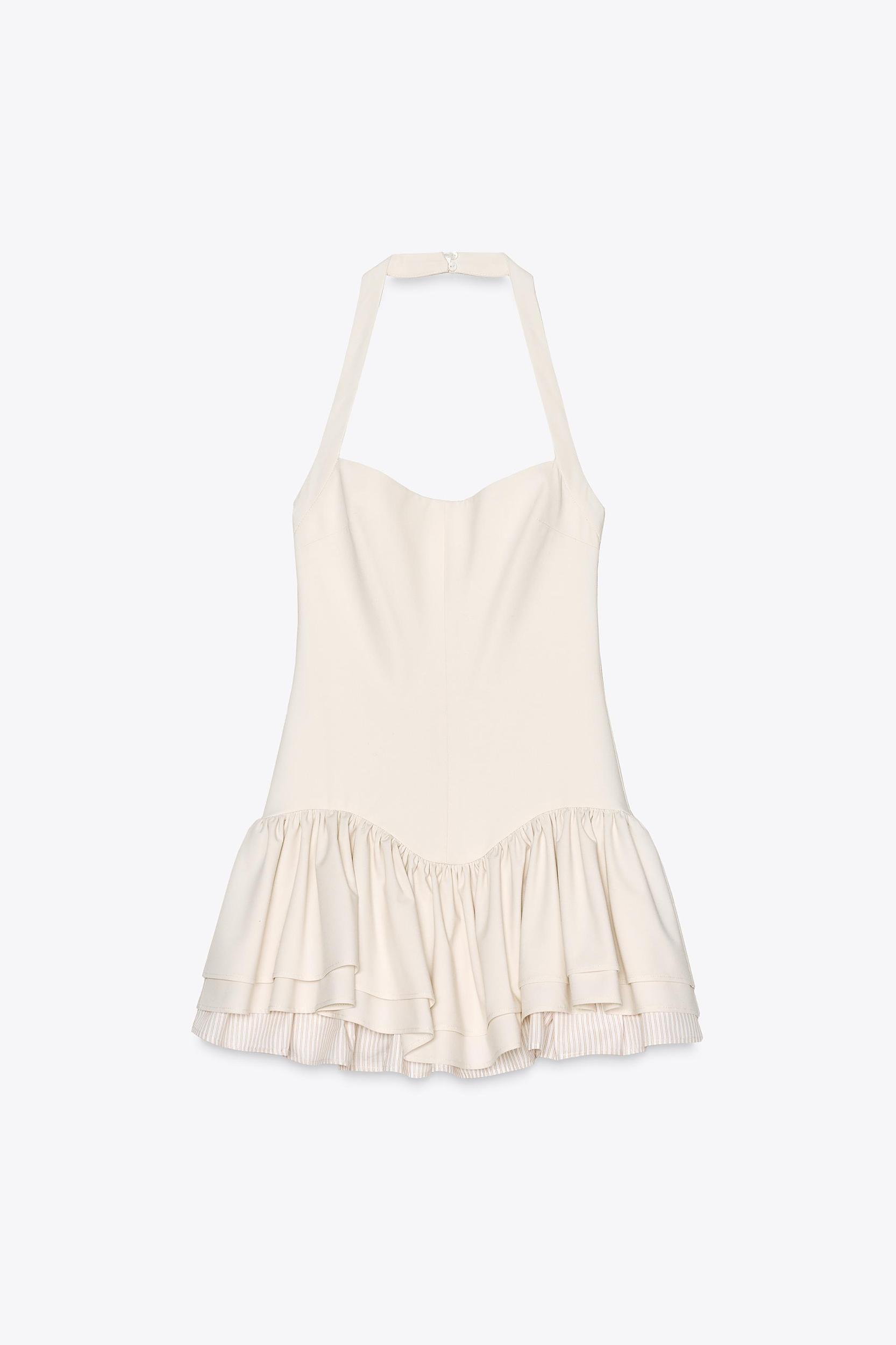 STRIPED RUFFLED HALTER JUMPSUIT DRESS Product Image