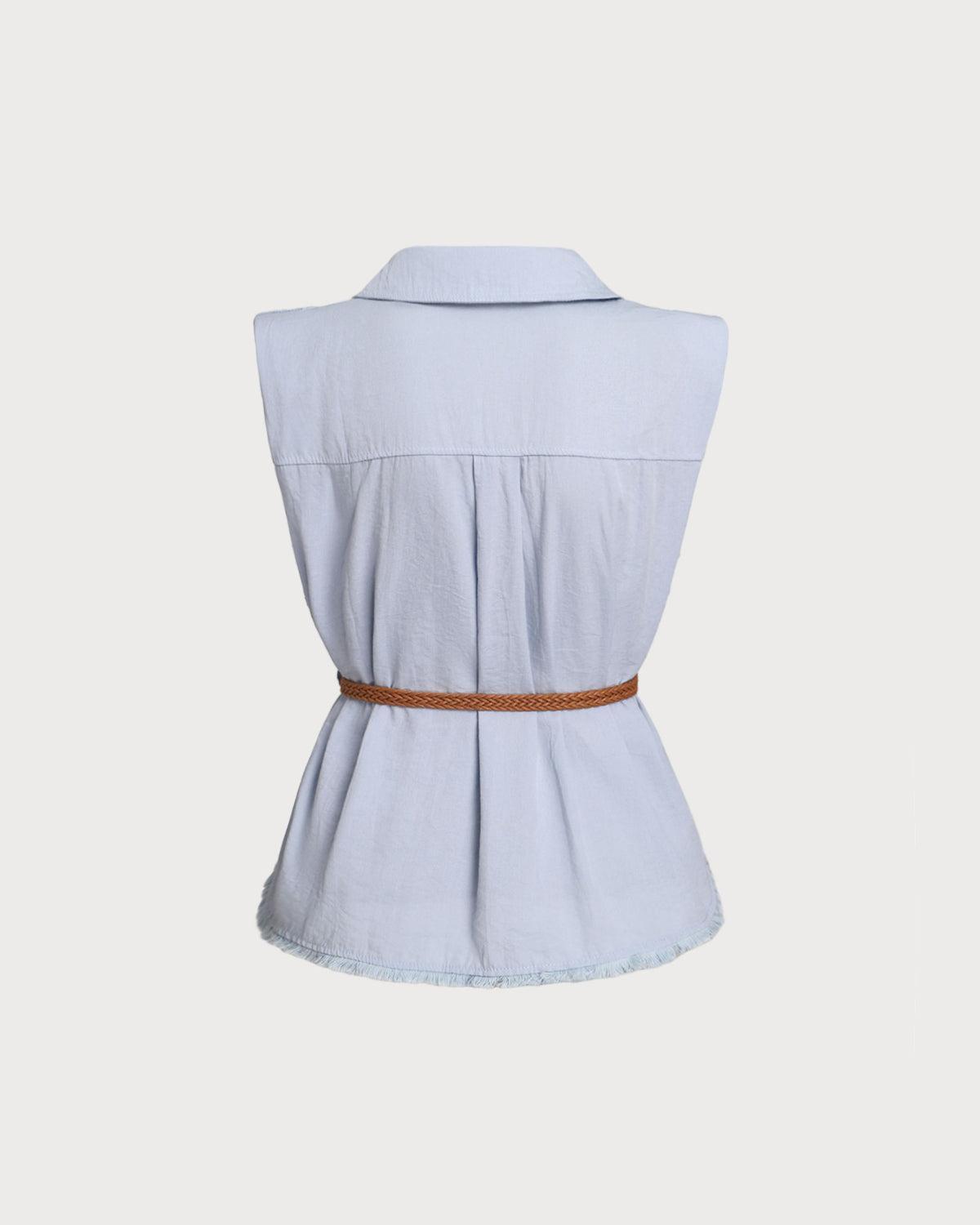 Blue Belted Sleeveless Blouse Product Image