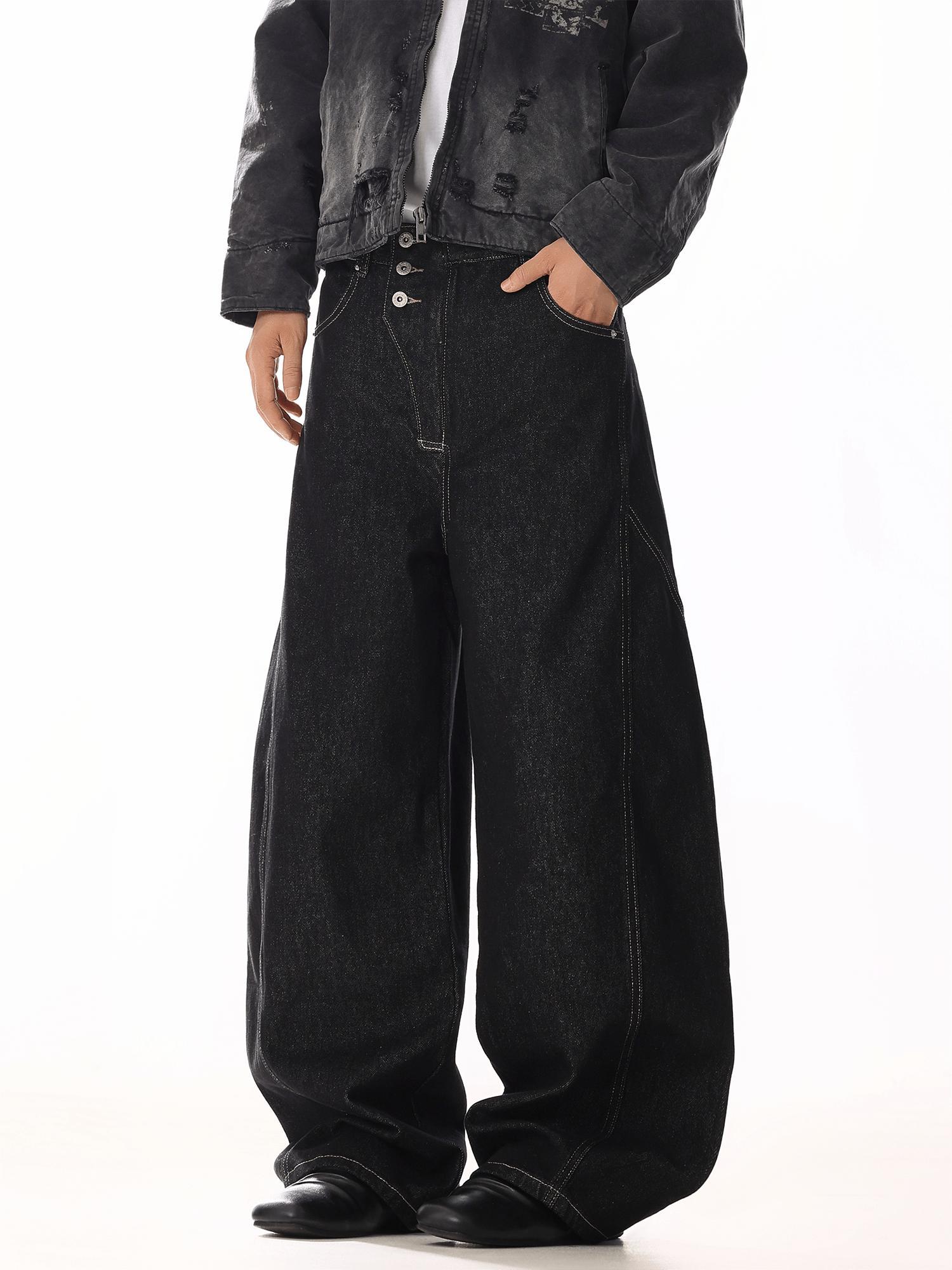 RT No. 19804 BLACK WIDE STRAIGHT DENIM JEANS Product Image