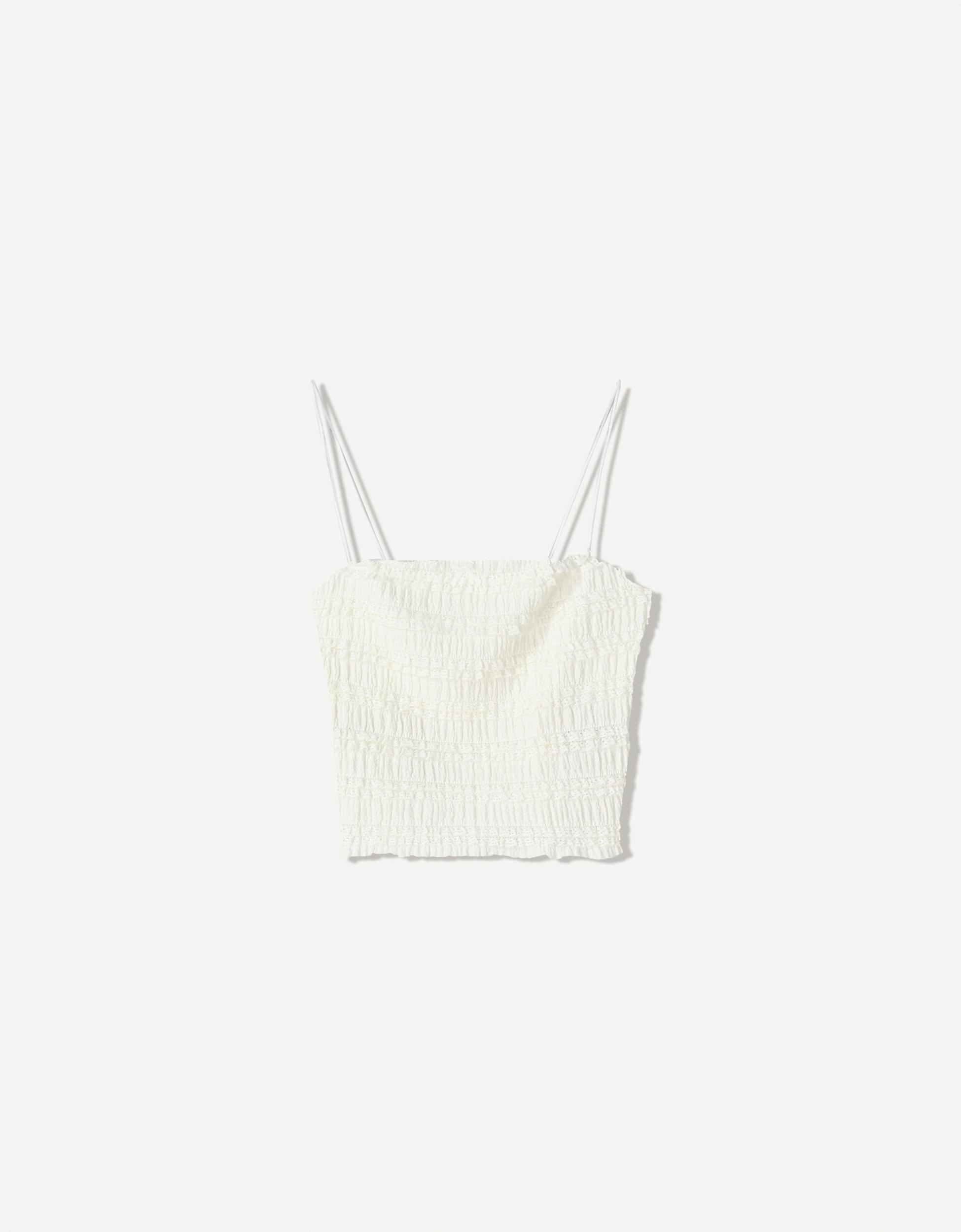 Textured waffle-knit shorts with ruffles Product Image