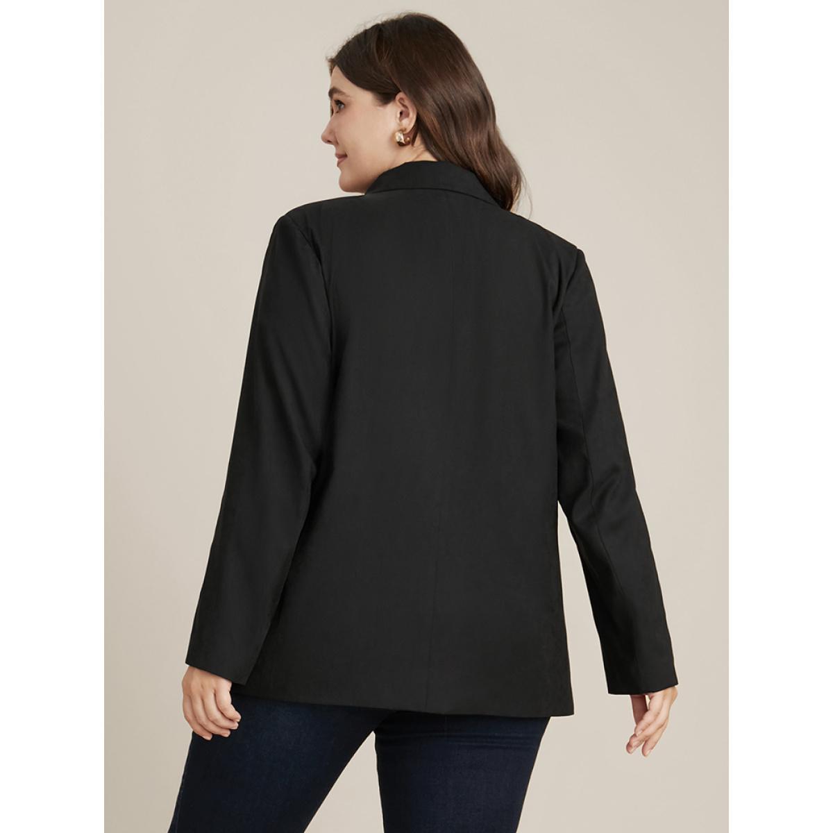 Plus Size Solid Button Up Suit Collar Blazer Black Women Work Plain Button Sleeve Long Sleeve Suit Collar 28/5X Office Blazers BloomChic Product Image