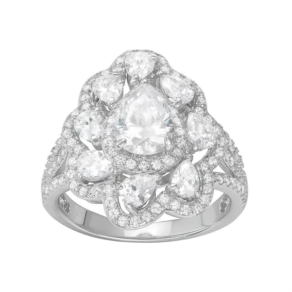 Sterling Silver Cubic Zirconia Pear Halo Ring, Women's, Size: 6, White Product Image