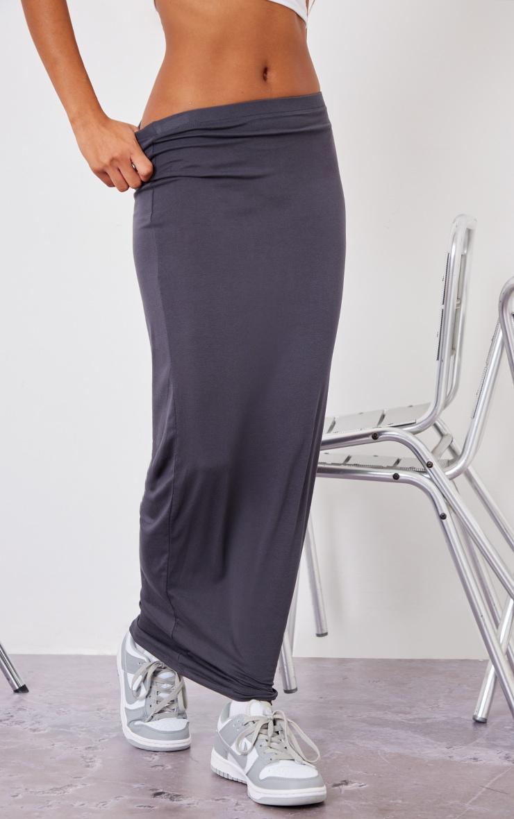 Charcoal Jersey Low Rise Maxi Skirt Product Image