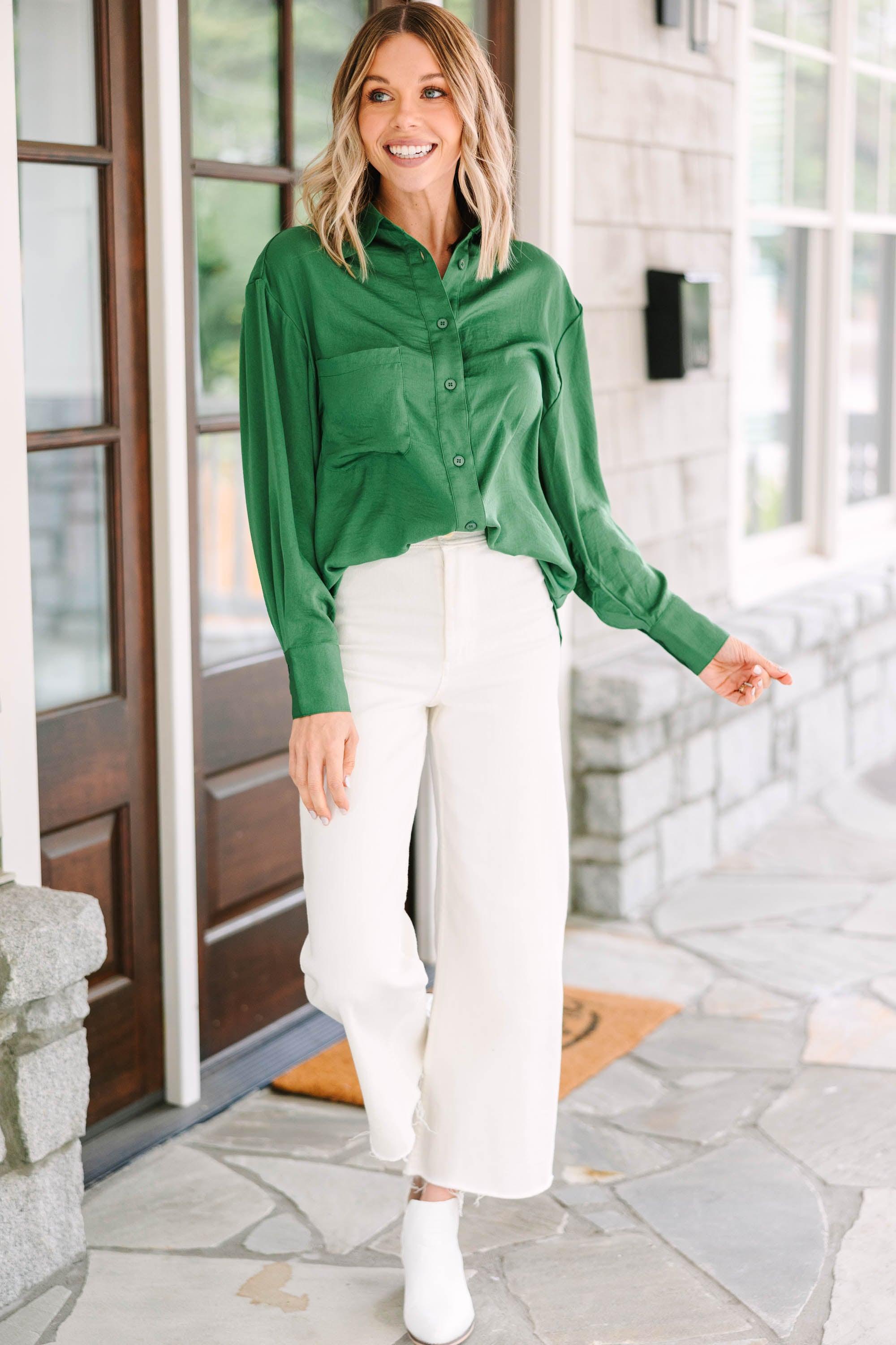 See You There Ash Green Satin Top Female Product Image