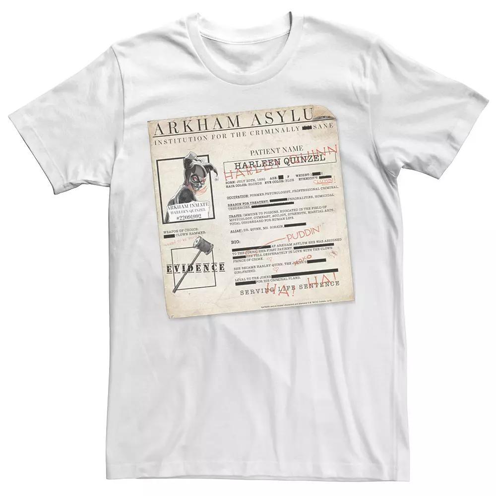 Men's Batman Harley Quinzel Arkham Asylum File Tee, Size: Medium, White Product Image