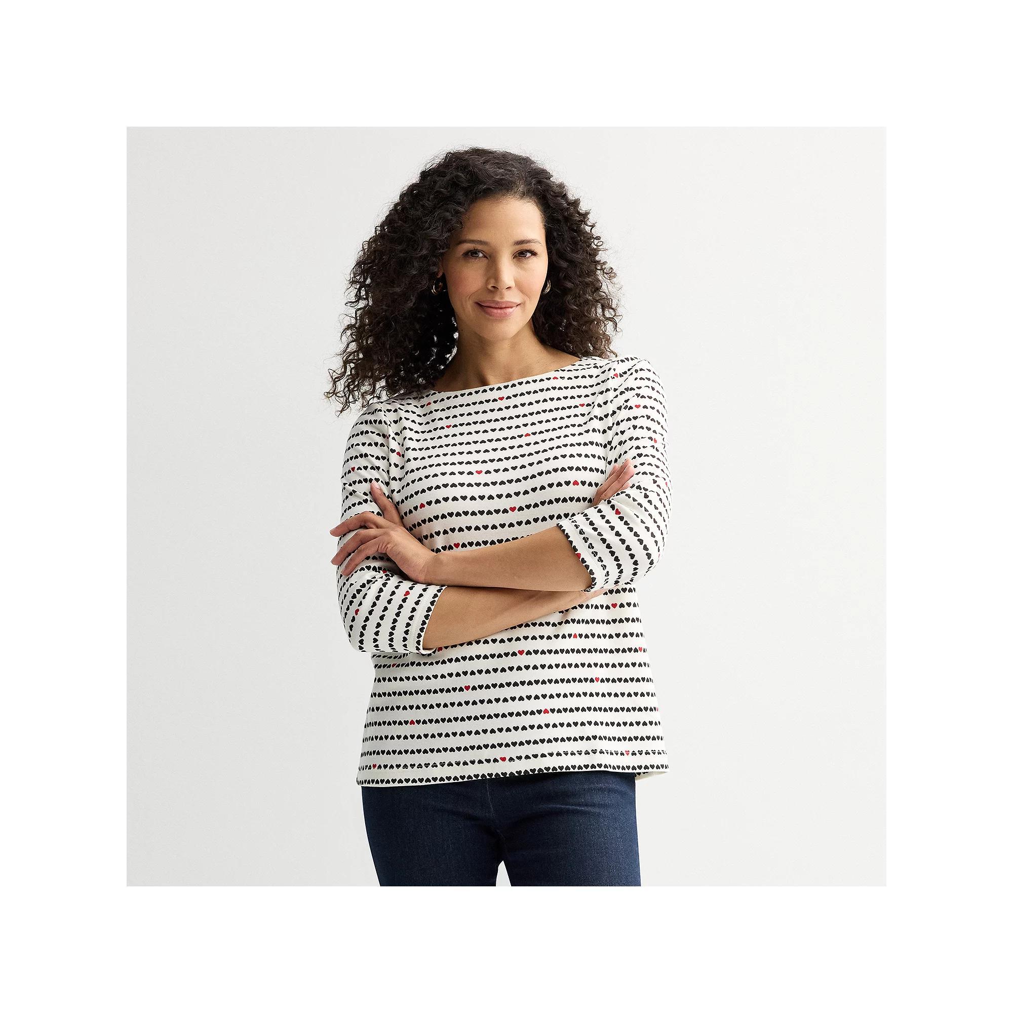 Petite Croft & Barrow® Boatneck Top, Women's, Size: Small Petite, Heart Stripe Product Image