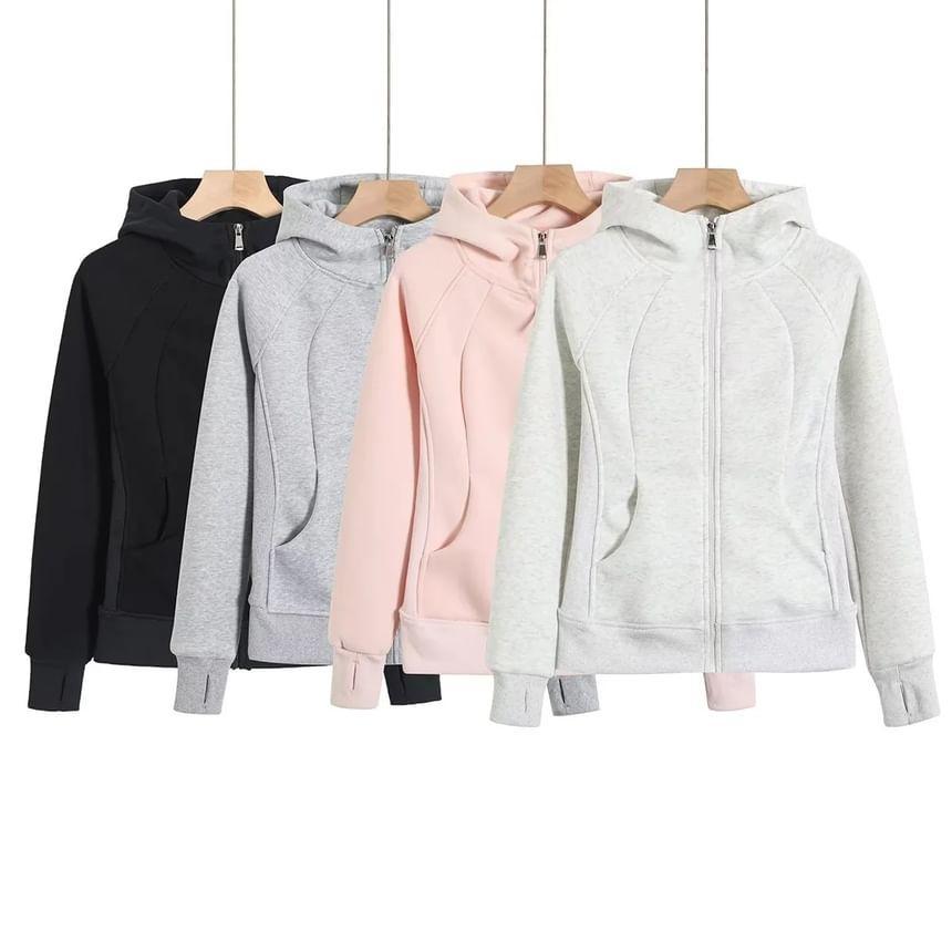 Hooded Plain Zip-Up Jacket Product Image