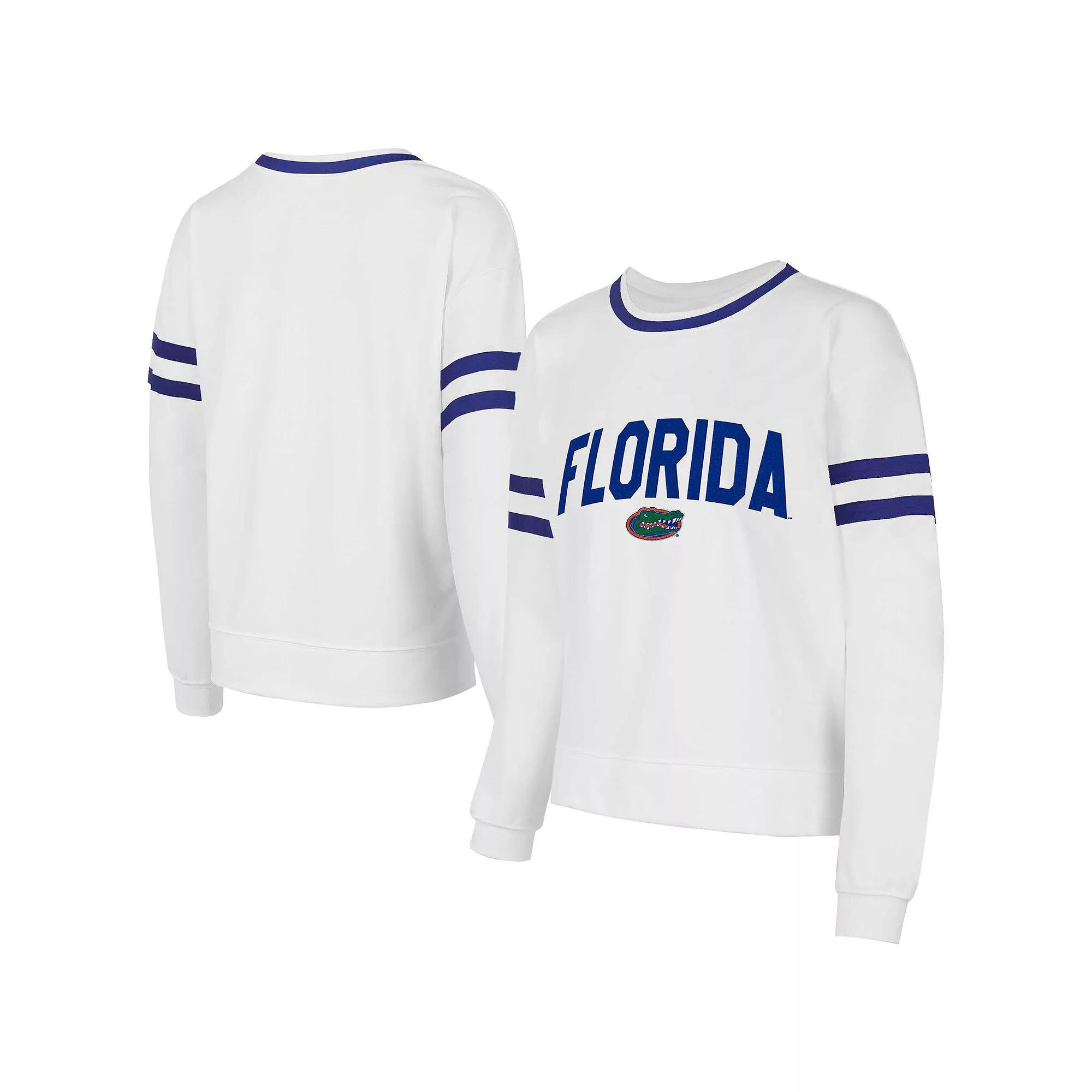 Women's Concepts Sport  White Florida Gators Borough French Terry Arch Over Long Sleeve T-Shirt, Size: XL Product Image