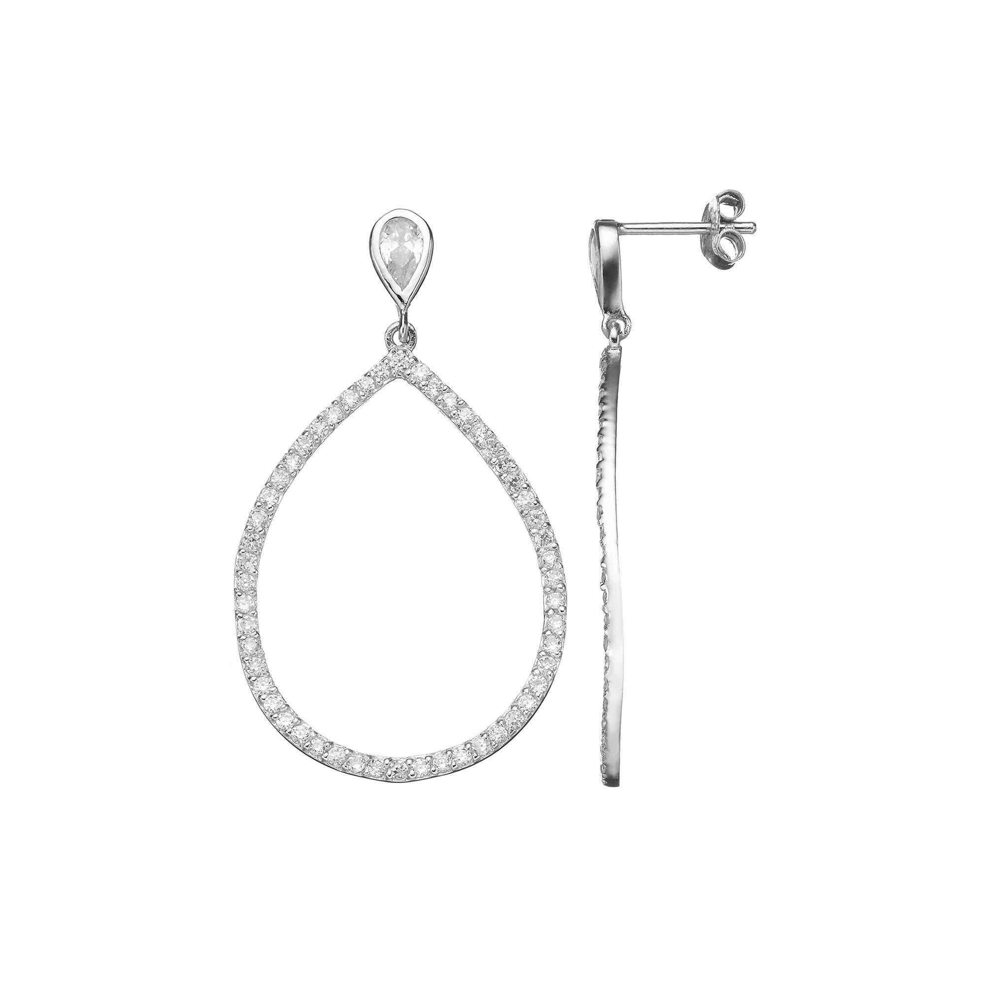 Sophie Miller Cubic Zirconia Sterling Silver Teardrop Earrings, Womens, White Product Image
