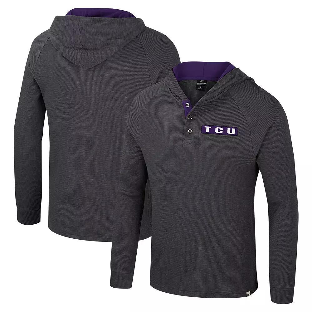 Men's Colosseum  Charcoal TCU Horned Frogs Dujour Ralgan Long Sleeve Henley Hoodie T-Shirt, Size: Large Product Image
