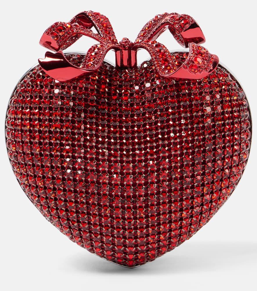 SELF-PORTRAIT Bow Crystal-embellished Clutch In Red Product Image