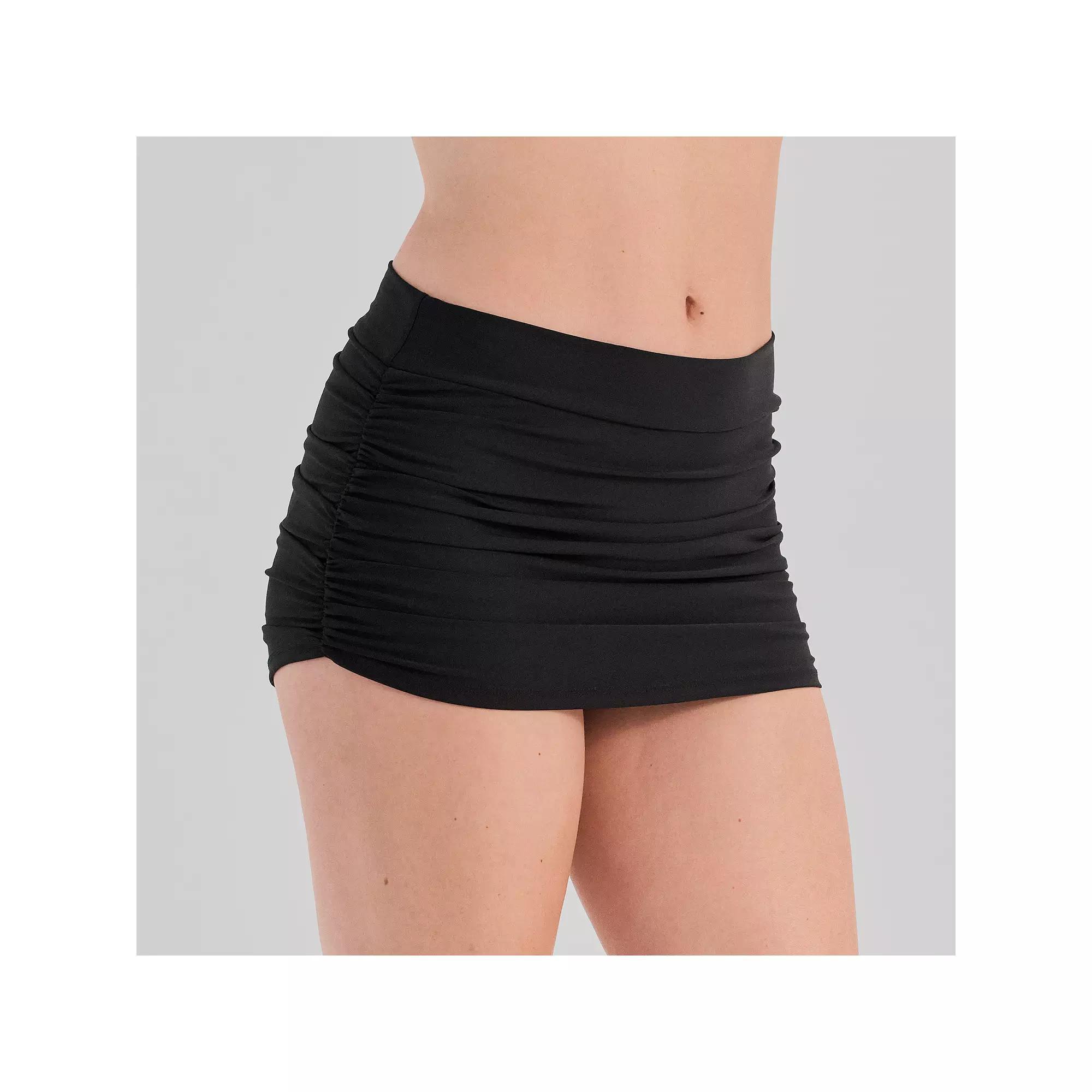 Women's Freshwater Shirred Back Skirt Swim Bottoms, Size: Large, Black Product Image