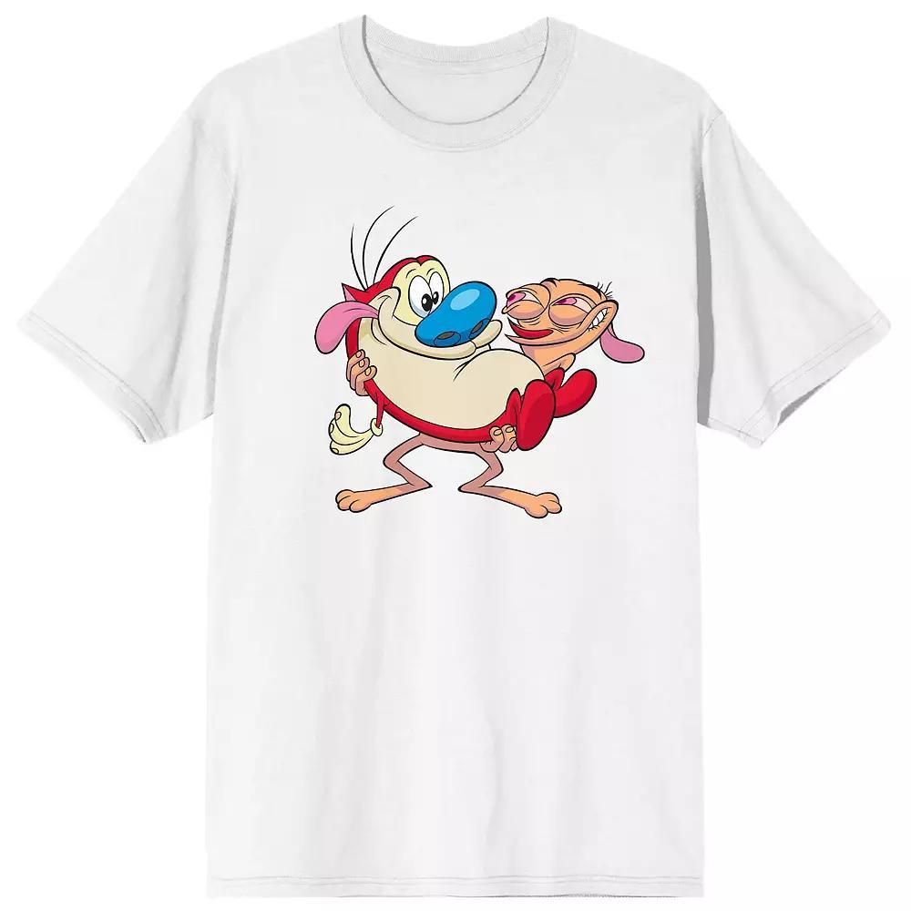 Men's Ren & Stimpy Holding Friends Graphic Tee, Size: Large, White Product Image
