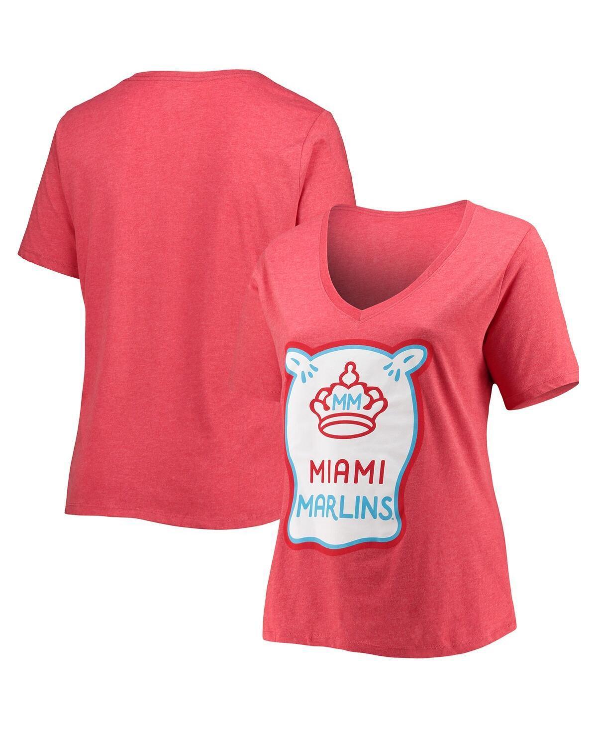 Women's New Era Heather Red Miami Marlins City Connect Plus Size V-Neck T-Shirt, Size: 1XL Product Image