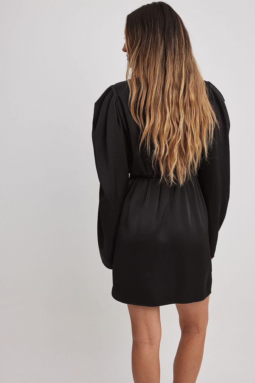 Satin Gathered Shoulder Mini Dress Product Image