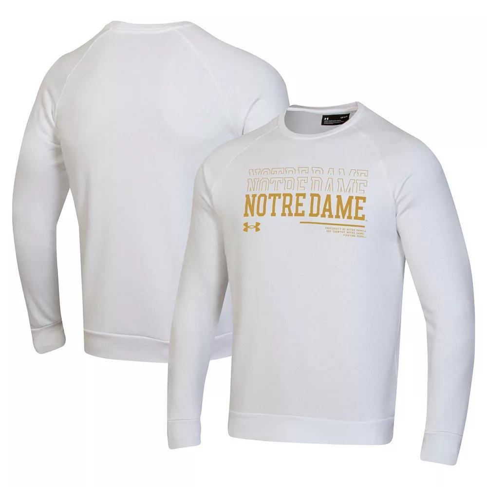 Men's Under Armour White Notre Dame Fighting Irish 2024/25 Sideline Wordmark Rival Raglan Pullover Sweatshirt, Size: Medium Product Image