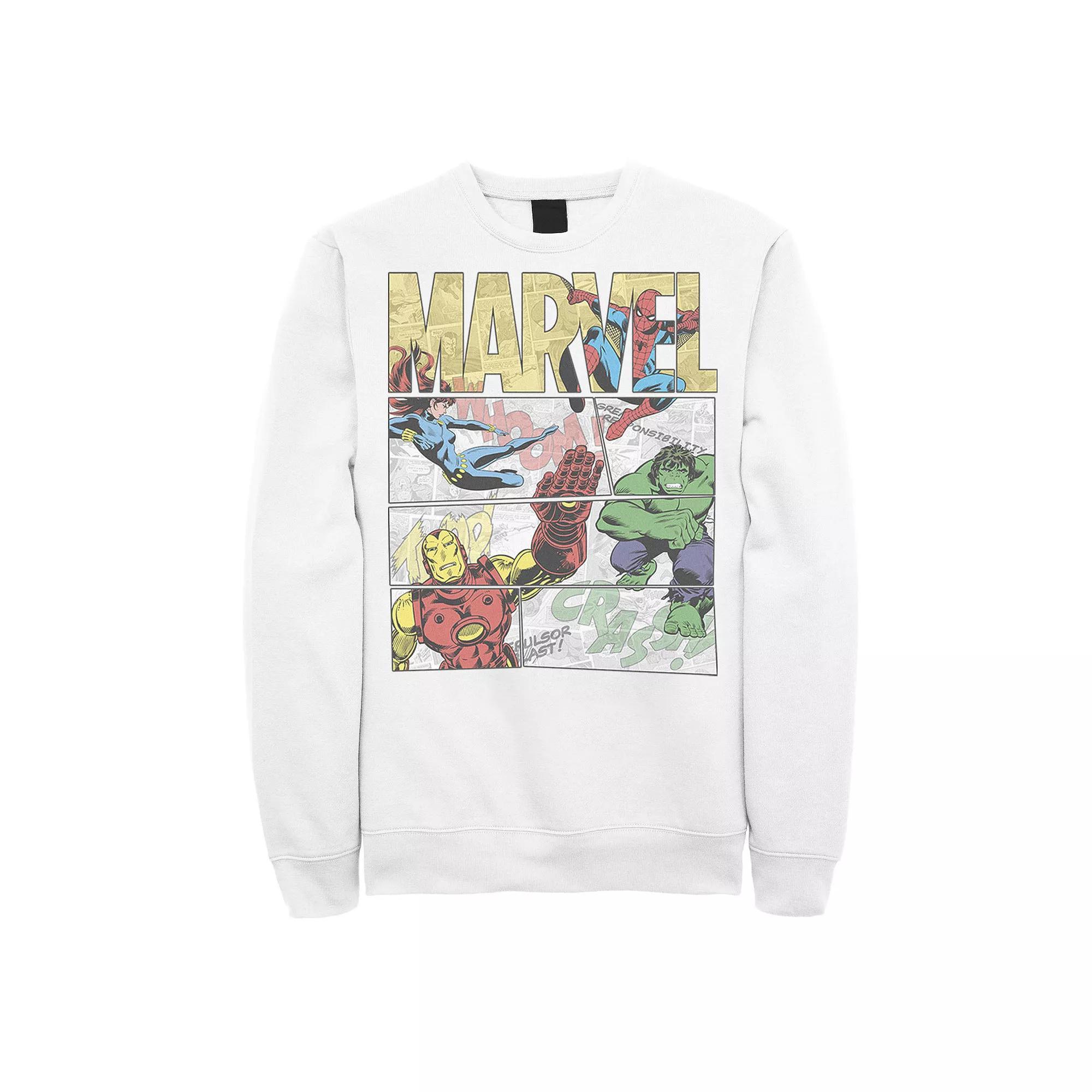 Men's Marvel Retro Avengers Comic Panel Build-Up Sweatshirt, Size: XL, White Product Image