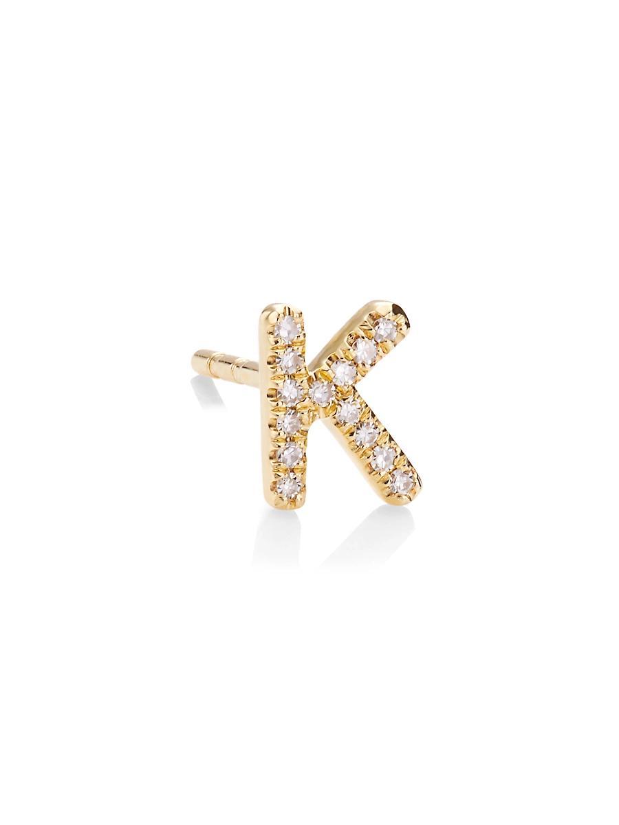 Womens 14K Yellow Gold & 0.03 TCW Diamond Initial Stud Earring Product Image