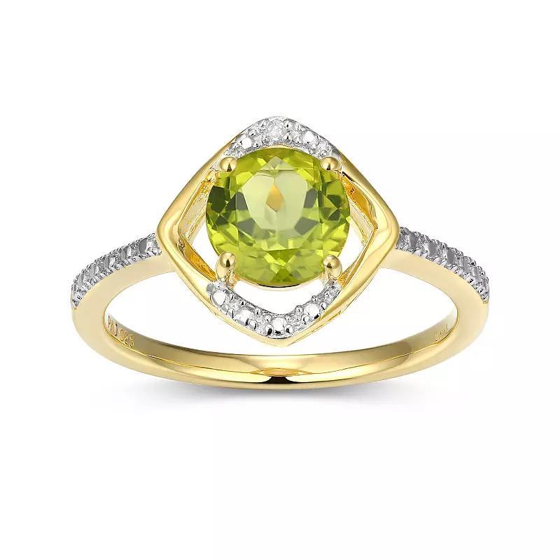 18k Gold Plated Sterling Silver Gemstone & Diamond Accent Halo Ring, Women's, August Gen Peridot Product Image