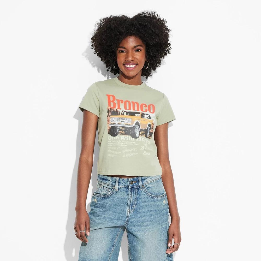 Women's Ford Bronco Bio Short Sleeve Graphic Baby T-Shirt - Green 2X: Cotton-Spandex Blend, Jersey Fabric Product Image