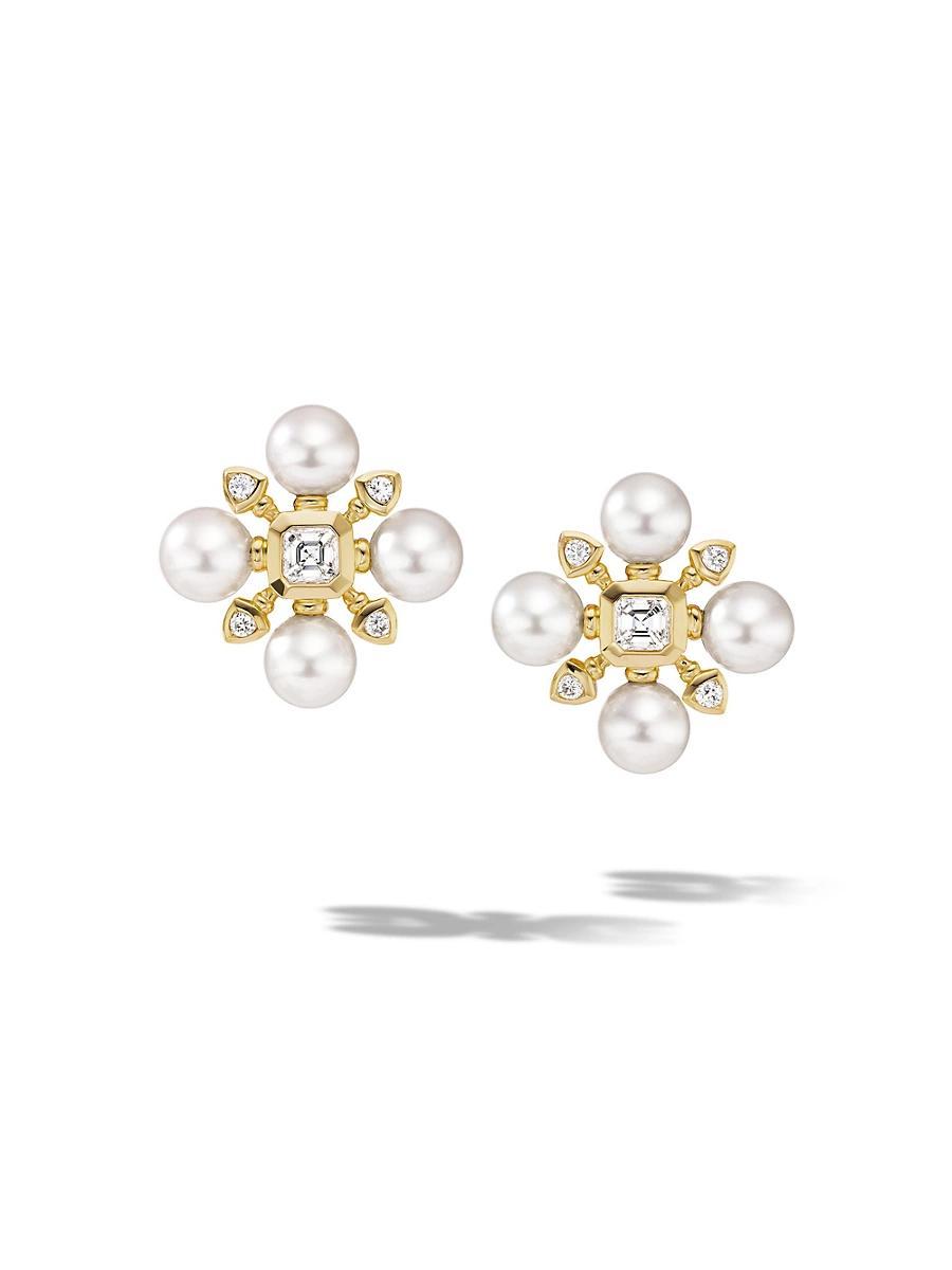 David Yurman 18K Yellow Gold Renaissance Diamond and Cultured Pearl Stud Earrings Product Image