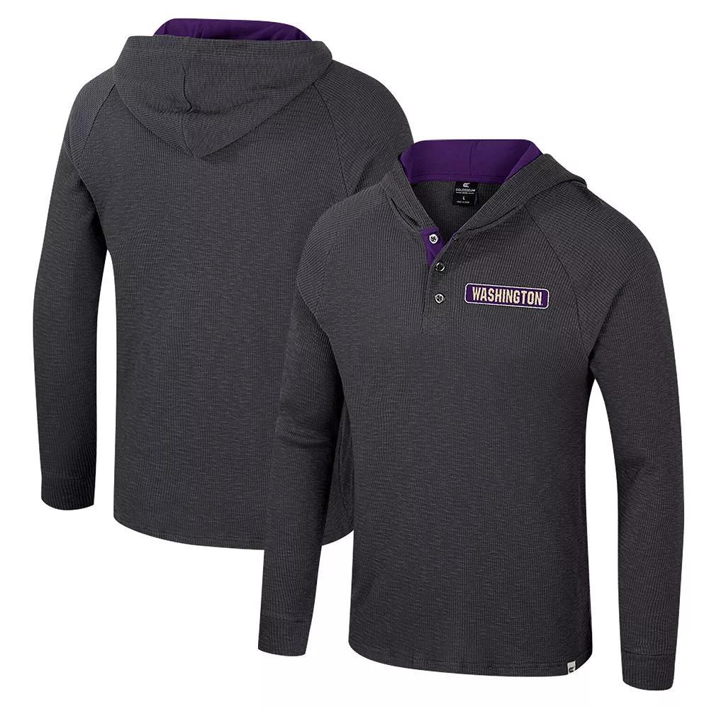 Men's Colosseum  Charcoal Washington Huskies Dujour Ralgan Long Sleeve Henley Hoodie T-Shirt, Size: XL Product Image