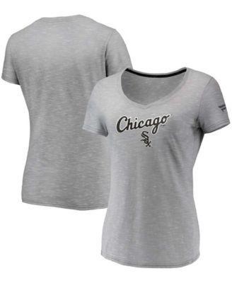 Women's Fanatics Branded Gray Chicago White Sox Wordmark & Logo Space-Dye V-Neck T-Shirt, Size: Small, Grey Product Image