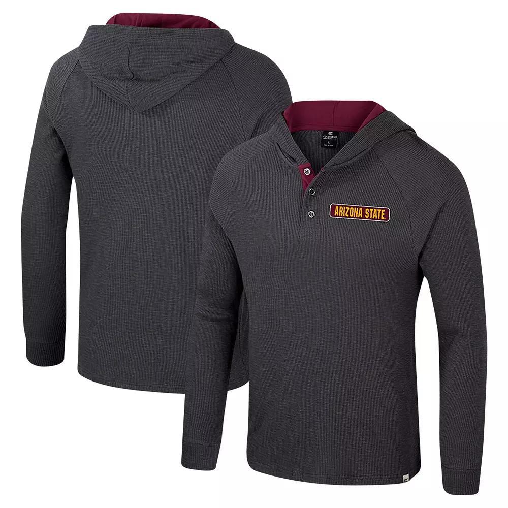 Men's Colosseum  Charcoal Arizona State Sun Devils Dujour Ralgan Long Sleeve Henley Hoodie T-Shirt, Size: Large Product Image