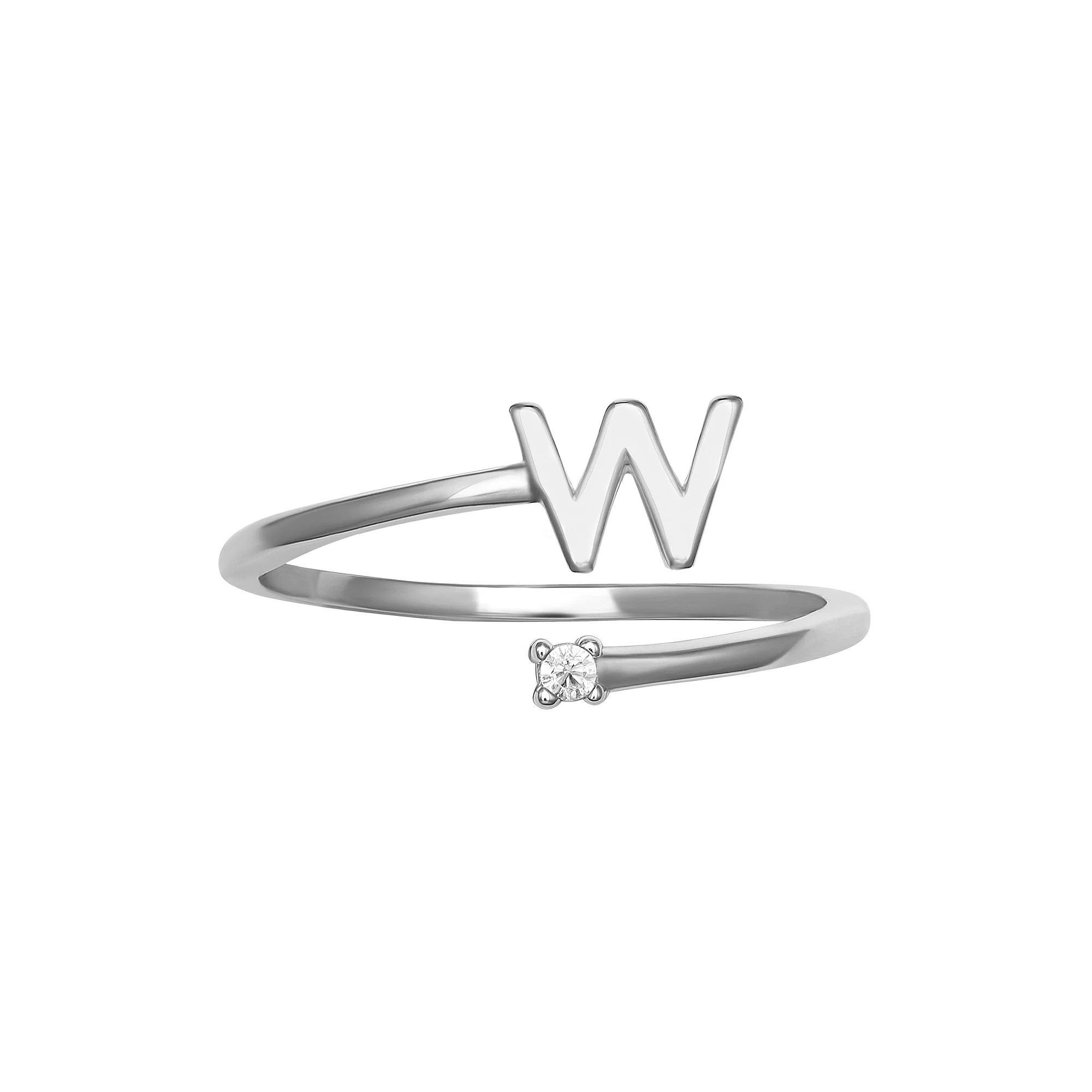 PRIMROSE Sterling Silver Cubic Zirconia Initial Bypass Band Ring, Womens Gold Tone E Product Image