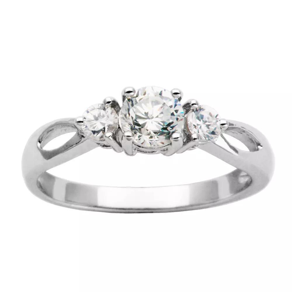 Sterling Silver Cubic Zirconia 3-Stone Ring, Women's, Size: 6, Clear Product Image