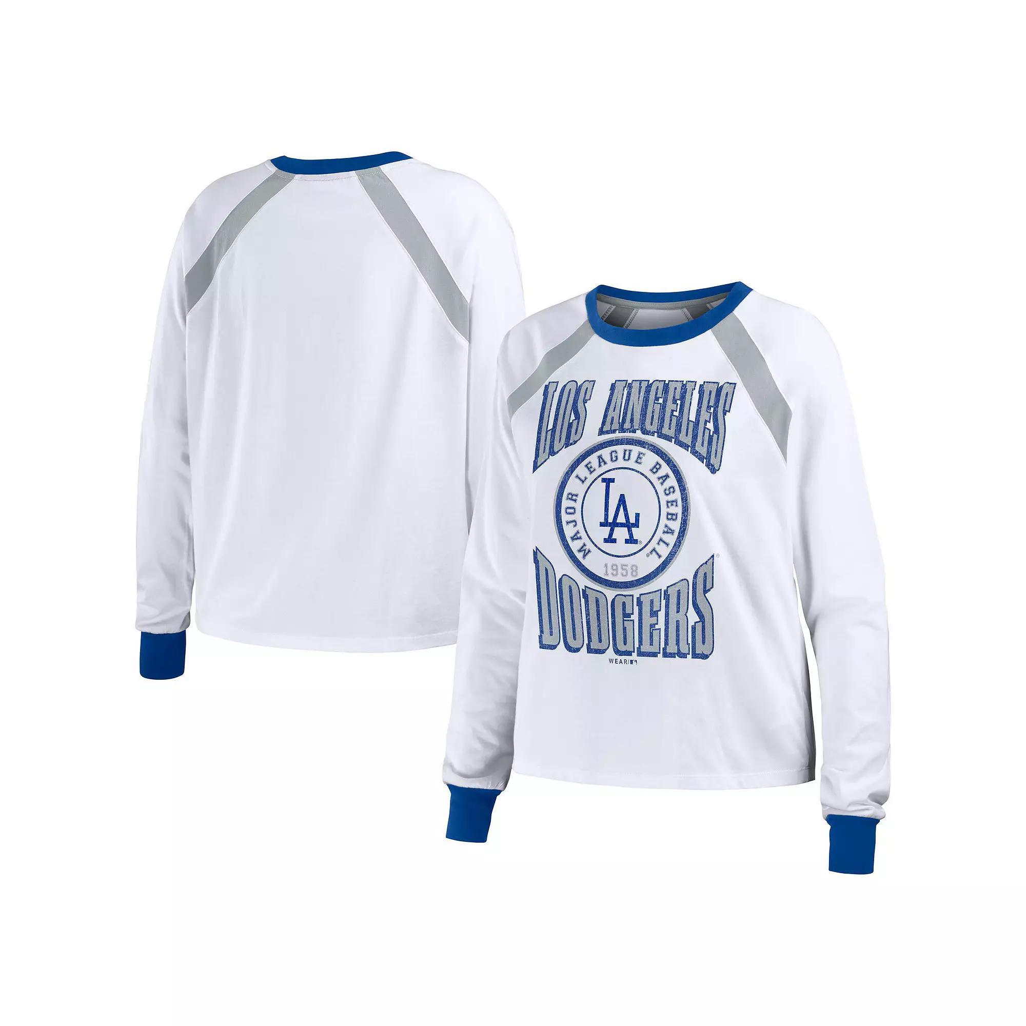Women's WEAR by Erin Andrews White Los Angeles Dodgers Raglan Long Sleeve T-Shirt, Size: Medium Product Image