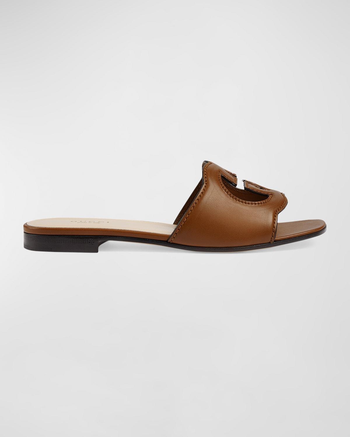 Leather Logo Cutout Flat Sandals Product Image