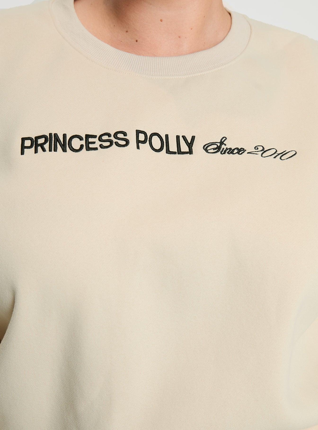 Princess Polly Crew Neck Sweatshirt Block / Cursive Text Stone Curve Product Image