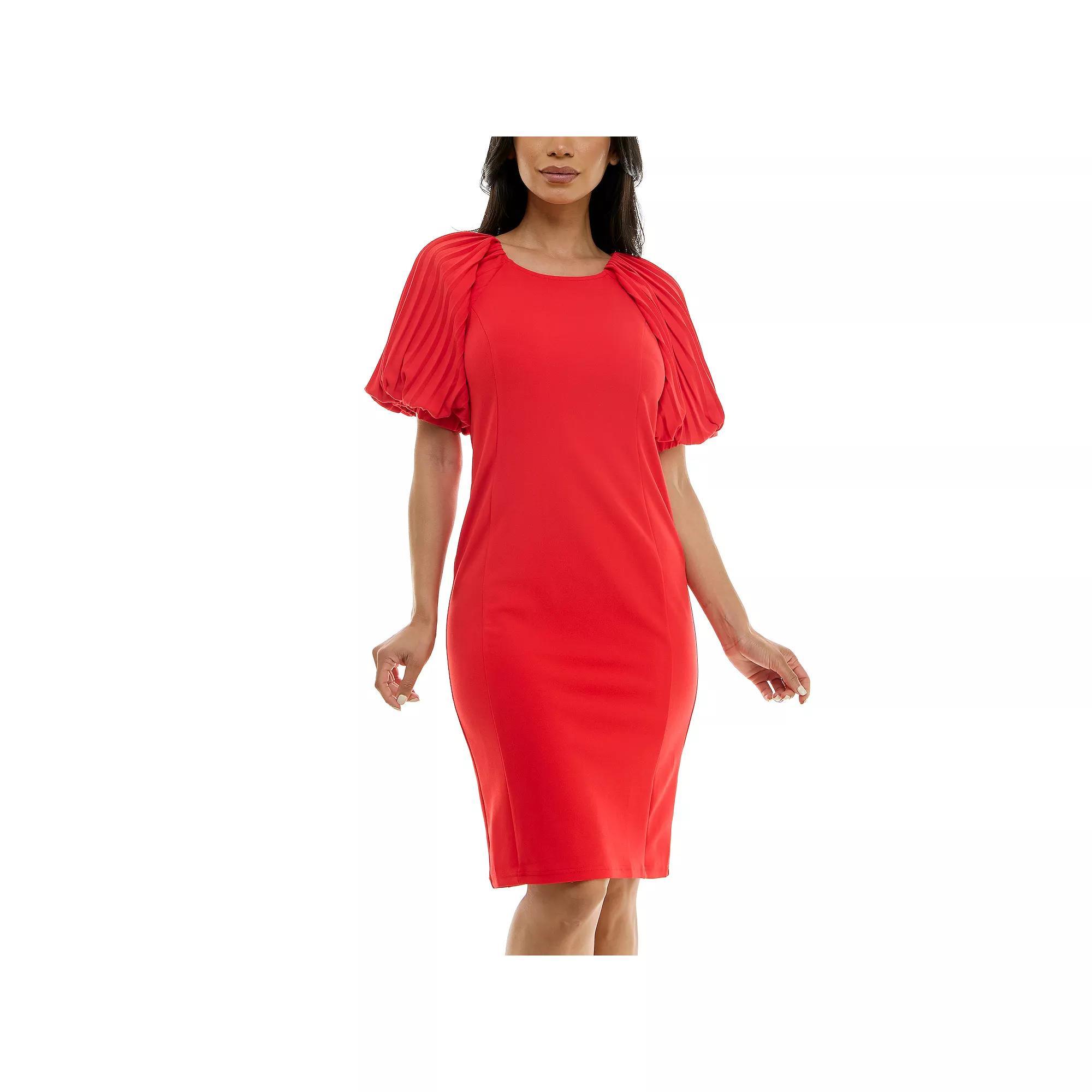 Women's Nina Leonard Pleated Puff Sleeve Dress, Size: Small, Dusty Pink Product Image