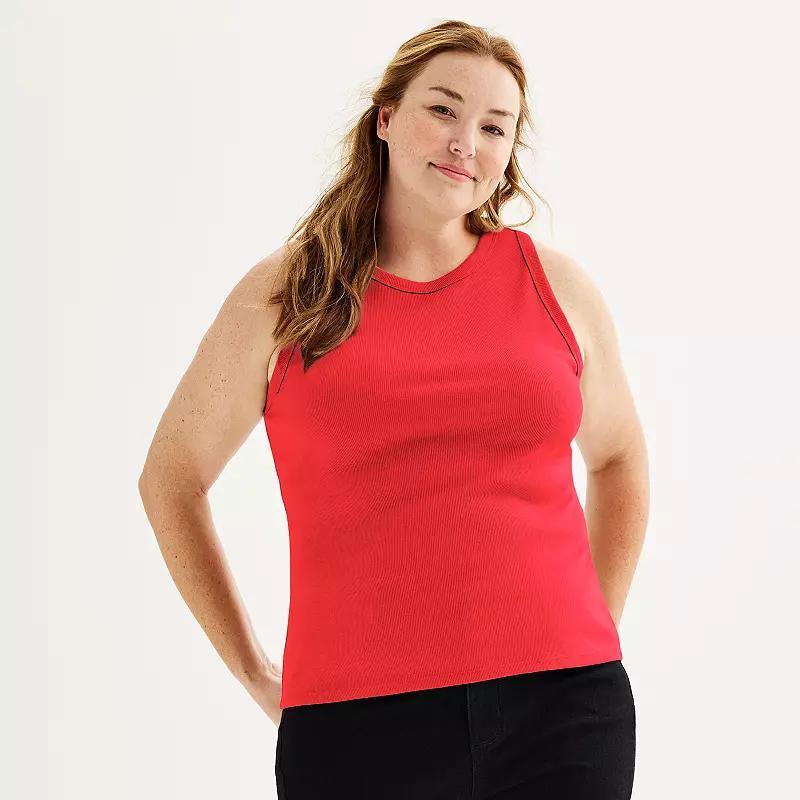 Plus Size Sonoma Goods For Life® High Neck Ribbed Layering Tank Top, Women's, Size: 4XL, Blue Tundra Product Image