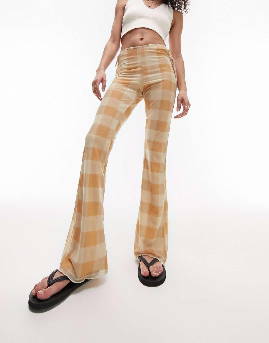 Topshop mesh flared pants with tie side details Product Image