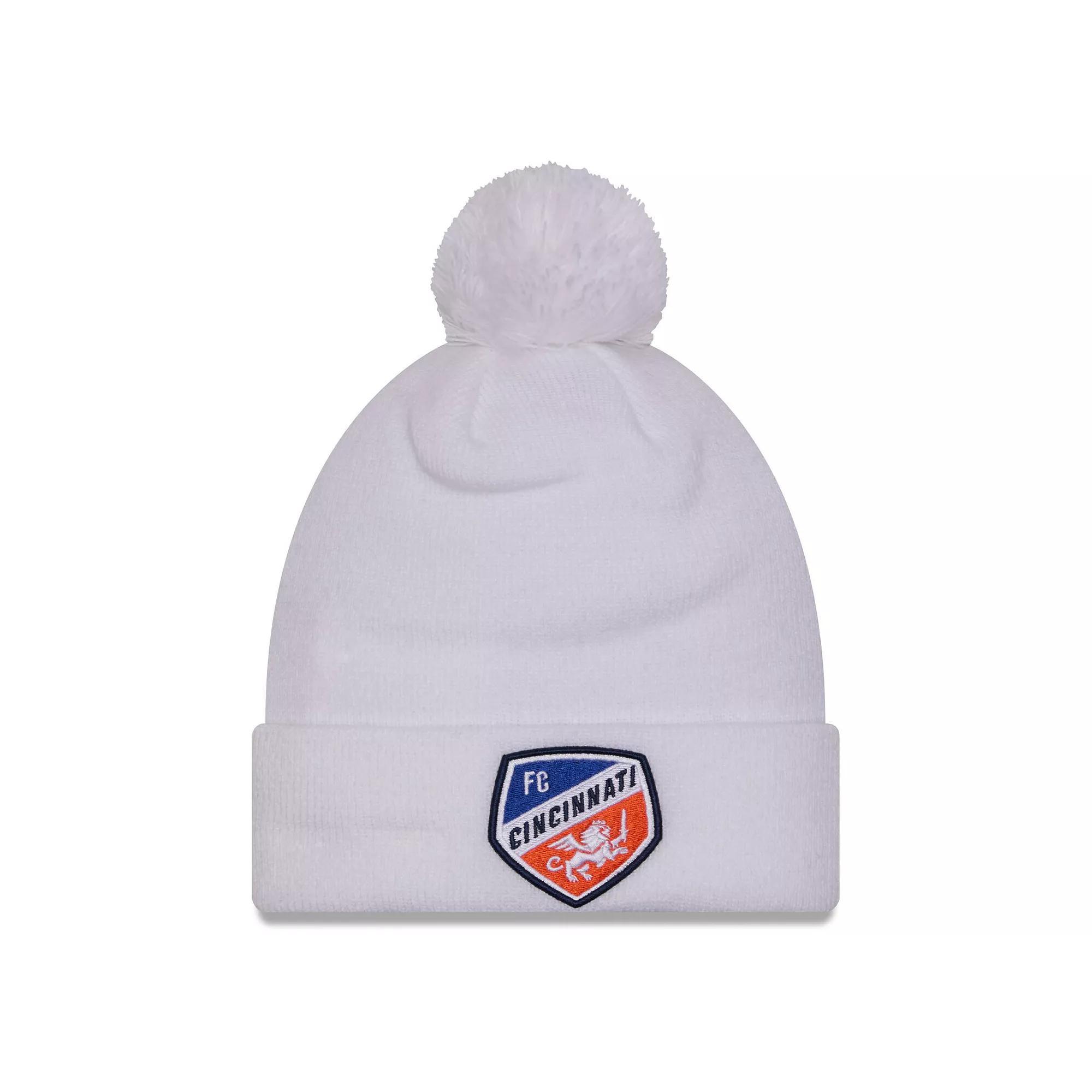 Mens New Era White FC Cincinnati Jersey Hook Cuff Knit Hat with Pom Product Image