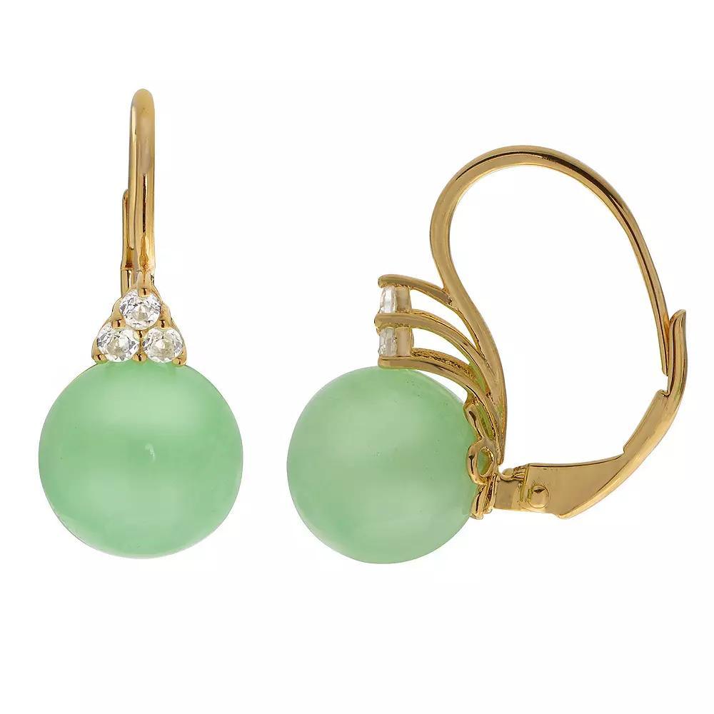 14k Gold Over Silver Jade & White Topaz Leverback Earrings, Womens, 14k Gold Over Sterling Product Image