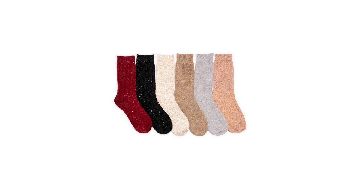 Women's MUK LUKS 6-Pack Dream Step Mini Crew Socks Set, Lurex Waffle Product Image